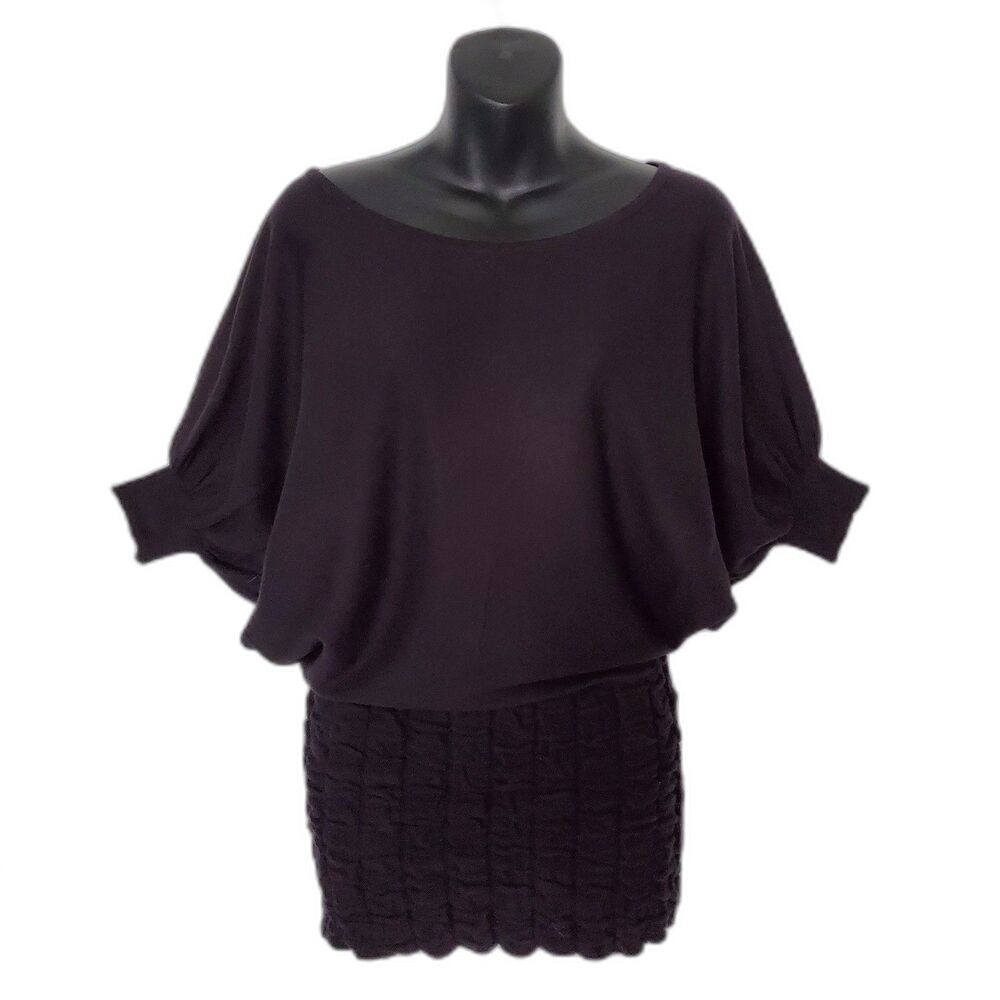 Arden B Black Dolman Sleeve Smocked Waist Tunic Top Sweater Sz XS Whimsigoth Y2K - Picture 2 of 8